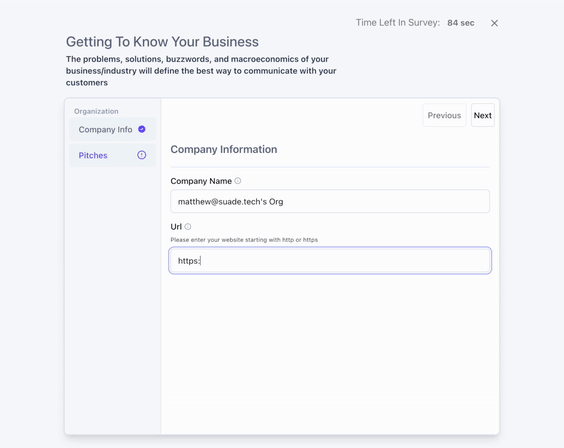 Company information form input screen.